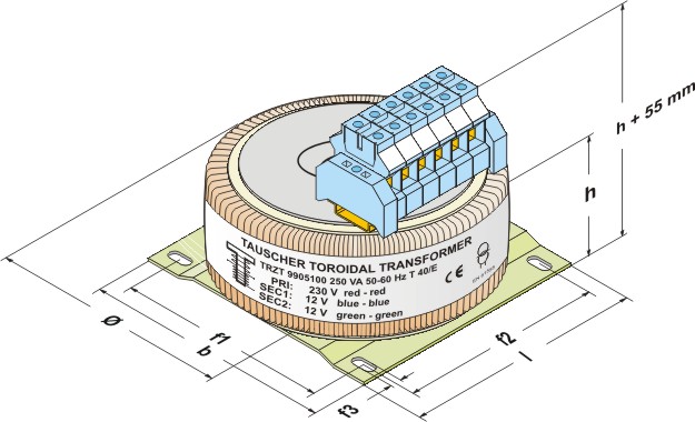 Toroidal transformers mounted on base plate