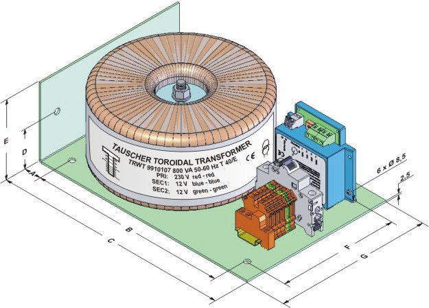 Toroidal transformer mounted on metal sheet