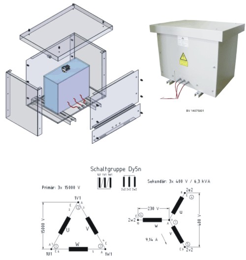 Three-phase high voltage transformer 15 kV