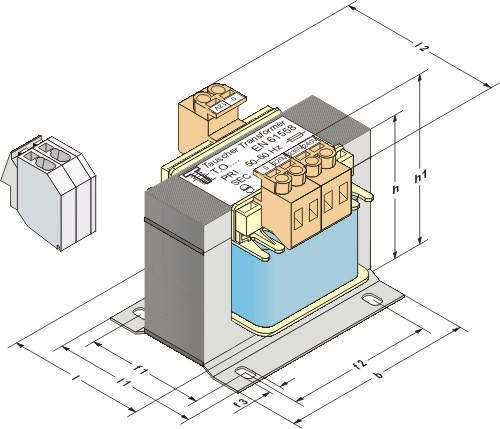 EI transformers, welded, with  block terminals and  mounting plate