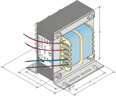 EI transformers with free wires, magnetic axis horizontal