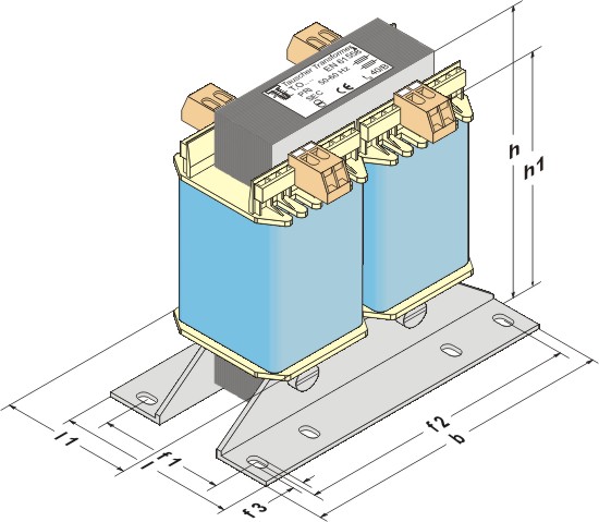 UI-transformers with small block terminals and broad mounting angle