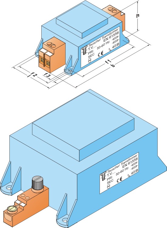 EI transformers, potted, with terminals