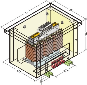 Multiphase transformer in a housing