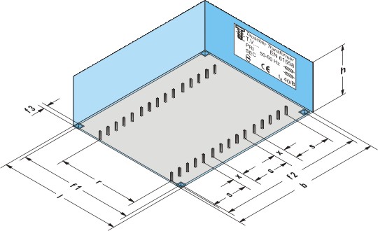 Potted three-phase transformer with pins