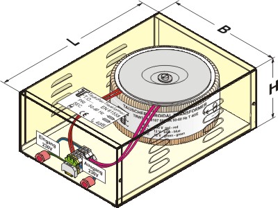 Toroidal isolating transformer in a housing 500 VA up to 10000 VA