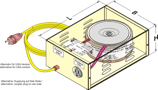 Toroidal adapting transformer in a housing