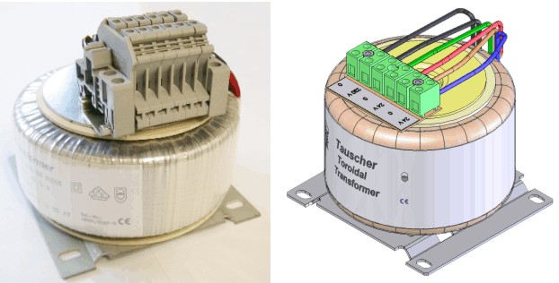 Toroidal transformers mounted on base plate